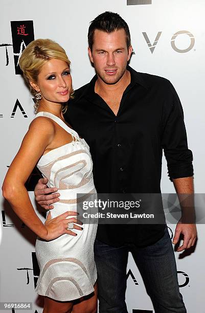 Actress Paris Hilton and Doug Reinhardt arrive for Paris's birthday party at Tao Nightclub at the Venetian on February 20, 2010 in Las Vegas, Nevada.