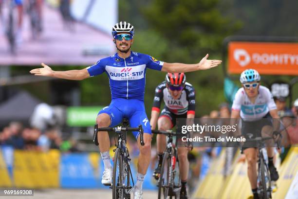 Arrival / Julian Alaphilippe of France and Team Quick-Step Floors / Celebration / Daniel Martin of Ireland and UAE Team Emirates / Geraint Thomas of...