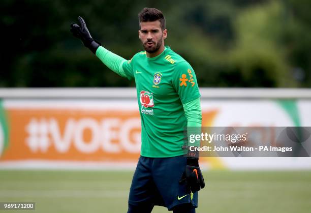 Brazil's Allison Becker during the training session at Enfield Training Ground, London.