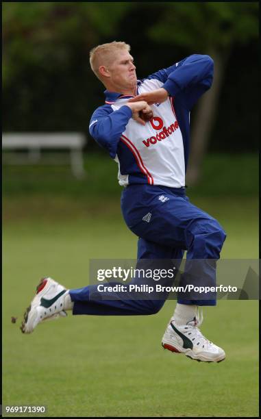 Matthew Hoggard of England bowling during a nets session at Finchley Cricket Club, London, 14th May 2002. England take on Sri Lanka in the 1st Test...