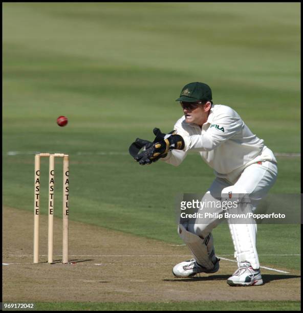 Australia's wicketkeeper Adam Gilchrist prepares to catch the ball during the 2nd Test match between South Africa and Australia at Newlands, Cape...