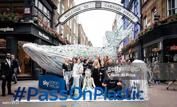 Celebrities including; Tyrone Wood, Clara Paget, Princess Eugenie, Pixie Geldof, Jo Wood and Jaime Winstone attend a photocall on Carnaby street for...