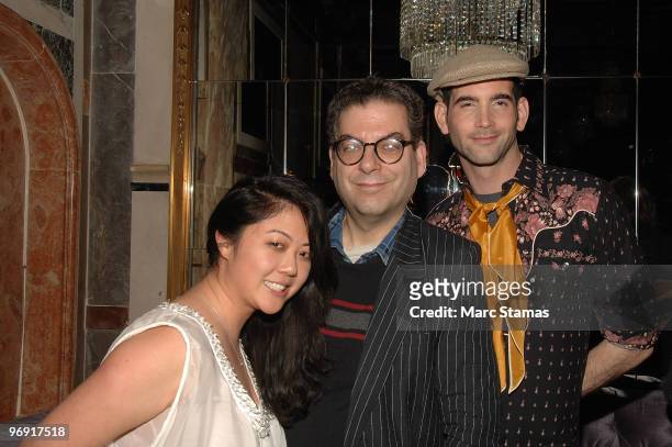 Producer Andrea Chung, Columnist Michael Musto and Guest attend an end of Fashion Week party at The Gates on February 20, 2010 in New York.
