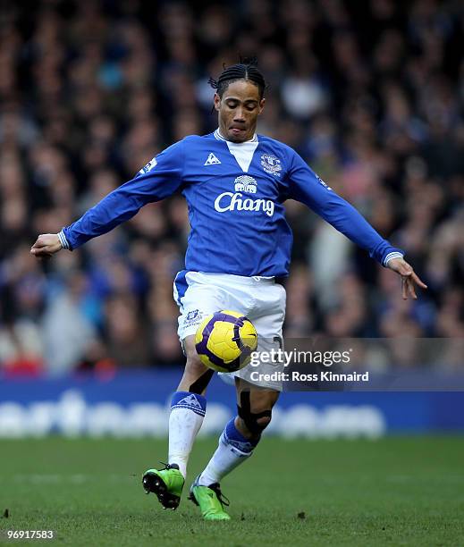 Steven Pienaar of Everton during the Barclays Premiership match between Everton and Manchester United at Goodison Park on February 20, 2010 in...