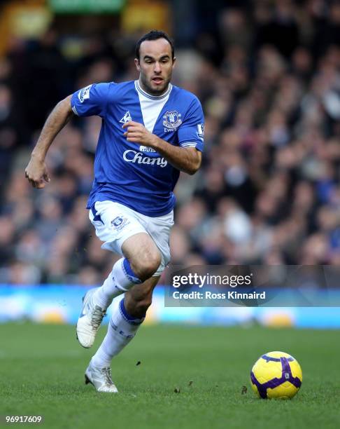 Landon Donovan of Everton during the Barclays Premiership match between Everton and Manchester United at Goodison Park on February 20, 2010 in...