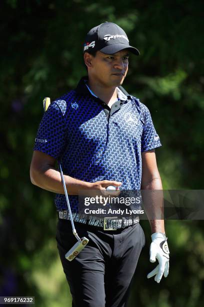 Fabian Gomez of Argentina looks on from the 12th tee during the first round of the FedEx St. Jude Classic at TPC Southwind on June 7, 2018 in...