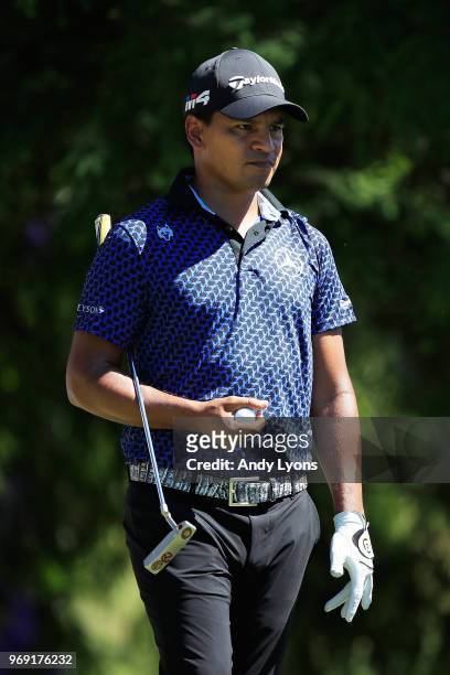Fabian Gomez of Argentina looks on from the 12th tee during the first round of the FedEx St. Jude Classic at TPC Southwind on June 7, 2018 in...
