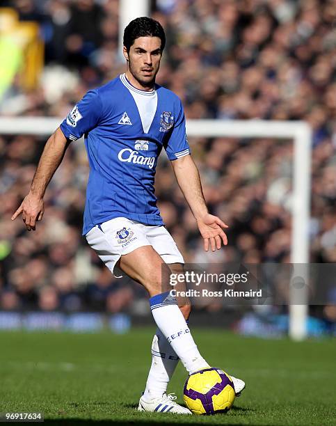 Mikel Arteta of Everton during the Barclays Premiership match between Everton and Manchester United at Goodison Park on February 20, 2010 in...