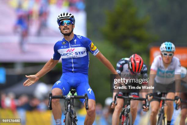 Arrival / Julian Alaphilippe of France and Team Quick-Step Floors / Celebration / Daniel Martin of Ireland and UAE Team Emirates / Geraint Thomas of...