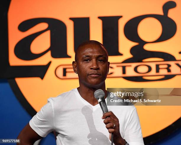 Comedian Tommy Davidson performs at the Sarcoma-Oma Foundation Comedy Benefit at The Laugh Factory on June 6, 2018 in West Hollywood, California.