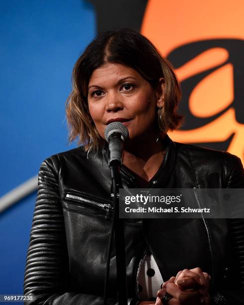 Comedian Aida Rodriguez performs at the Sarcoma-Oma Foundation Comedy Benefit at The Laugh Factory on June 6, 2018 in West Hollywood, California.