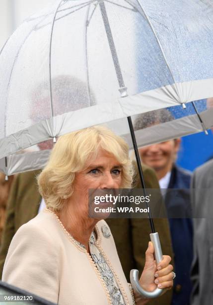 Camilla, Duchess of Cornwall, who is also Vice-President of the Royal Cornwall Agricultural Association attends the Royal Cornwall Show on June 07,...