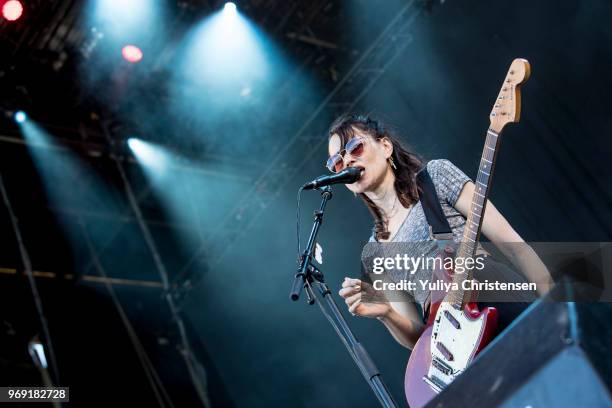 Theresa Wayman of Warpaint performs on stage at the Northside Festival on June 7, 2018 in Aarhus, Denmark.