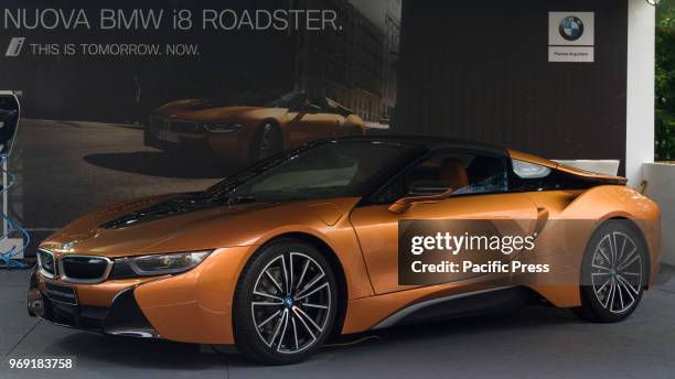 An hybrid BMW i8 Roadster. 2018 edition of Parco Valentino car show hosts cars by many automobile manufacturers and car designers inside Valentino...