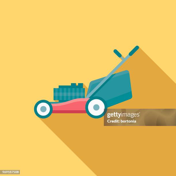 lawn mower flat design springtime icon - mower stock illustrations