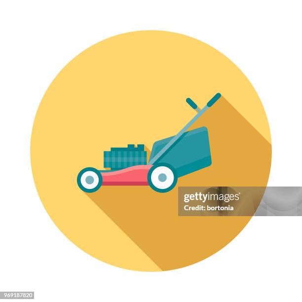 lawn mower flat design springtime icon - mower stock illustrations
