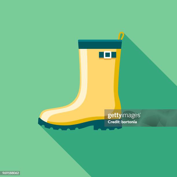 rubber boots flat design springtime icon - rubber boot stock illustrations