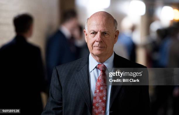 Rep. Steve Pearce, R-N.M., leaves the House Republicans' caucus meeting in the Capitol on immigration reforms on Thursday morning, June 7, 2018.