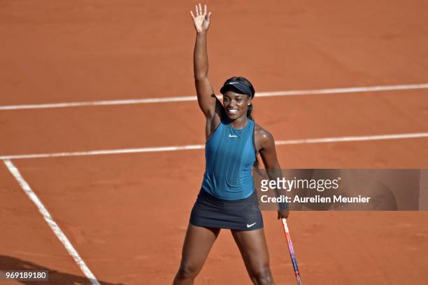 Sloane Stephens of The United states of America reacts after winning her women's singles semifinal match against Madison Keys of The United states of...