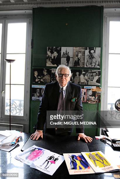 French fashion designer Pierre Cardin, , poses on February 17, 2010 in Paris, ahead of an interview about his book on his 60-year-long career. One of...