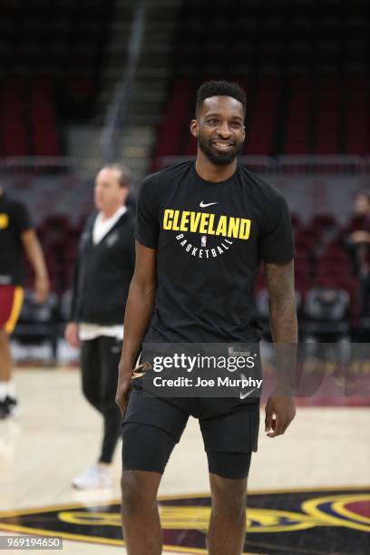 Jeff Green of the Cleveland Cavaliers during practice and media availability as part of the 2018 NBA Finals on June 7, 2018 at Quicken Loans Arena in...