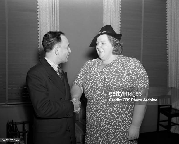 Radio editor and columnist Ben Kaplan and CBS singer and personality, Kate Smith. New York, NY. October 1, 1939.