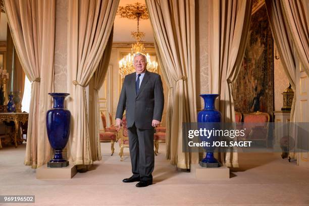 French Senate President Gerard Larcher poses at the Palais du Luxembourg housing the French Senate during a photo session in Paris on June 6, 2018