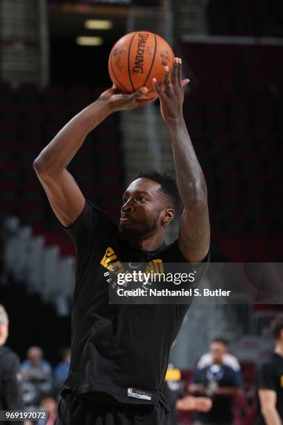 Jeff Green of the Cleveland Cavaliers shoots during practice and media availability as part of the 2018 NBA Finals on June 07, 2018 at Quicken Loans...