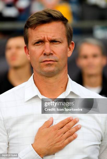 New York Red Bulls head coach Jesse Marsch during a match between the New England Revolution and the New York Red Bulls on June 2 at Gillette Stadium...