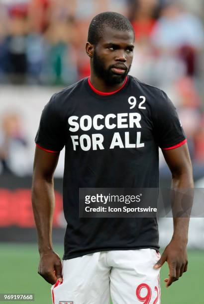 New York Red Bulls defender Kemar Lawrence during a match between the New England Revolution and the New York Red Bulls on June 2 at Gillette Stadium...