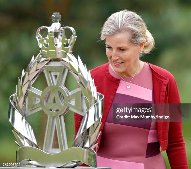 Sophie, Countess of Wessex views the Queen Alexandra's Royal Army Nursing Corps memorial after attending a service of dedication for a new memorial...