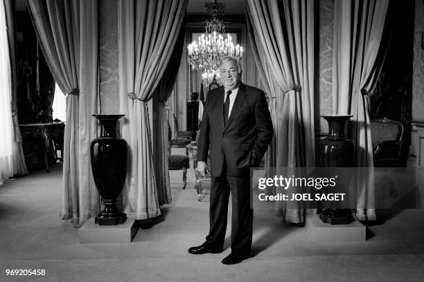 French Senate President Gerard Larcher poses at the Palais du Luxembourg housing the French Senate, during a photo session in Paris on June 6, 2018.