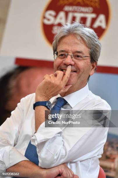 Former Prime Minister Paolo Gentiloni during the presentation of the Major candidate of Messina, Antonio Saitta, on June 7, 2018 in Messina, Italy.