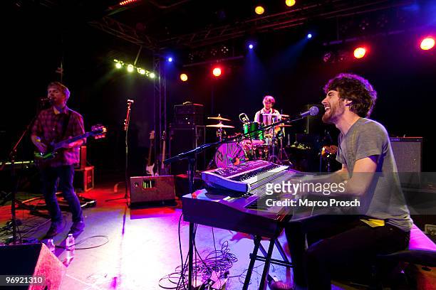 Tommy Siegel , Jesse Kristin and Ben Thornewill of Adam Green's support band Jukebox The Ghost perform live at the Postbahnhof on February 20, 2010...
