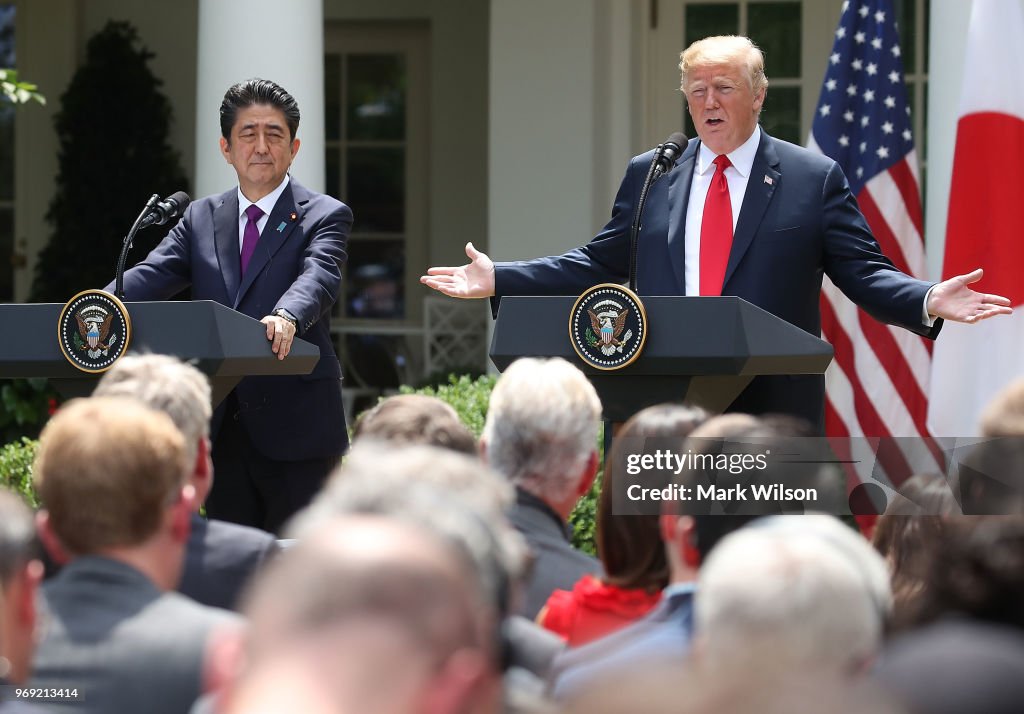 President Trump Holds Joint News Conference With Japanese Prime Minister Shinzo Abe