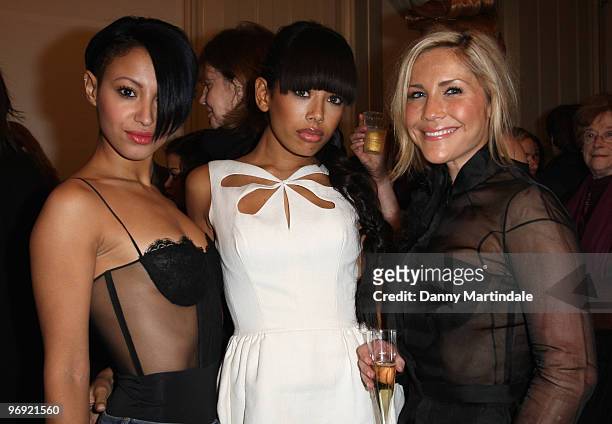 Amelle Berrabah, Jade Ewen and Heidi Range of the girl band Sugababes attend London Fashion Week Autumn/Winter 2010 on February 21, 2010 in London,...