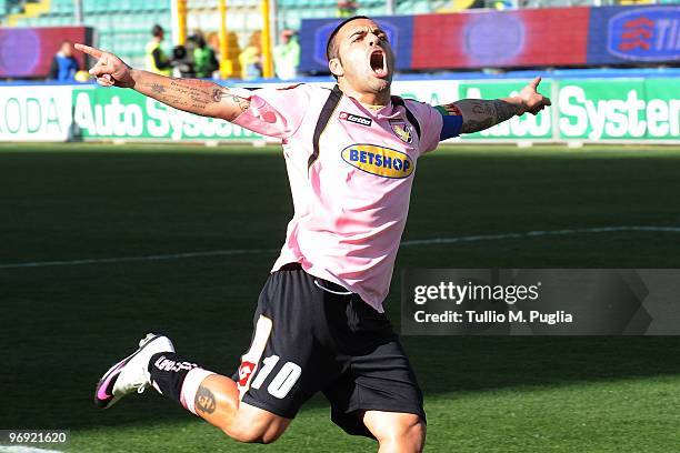 Fabrizio Miccoli of Palermo celebrates after scoring the second goal from a penalty during the Serie A match between US Citta di Palermo and SS Lazio...