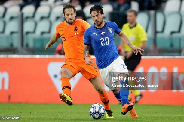 Daley Blind of Holland, Simone Verdi of Italy during the International Friendly match between Italy v Holland at the Allianz Stadium on June 4, 2018...