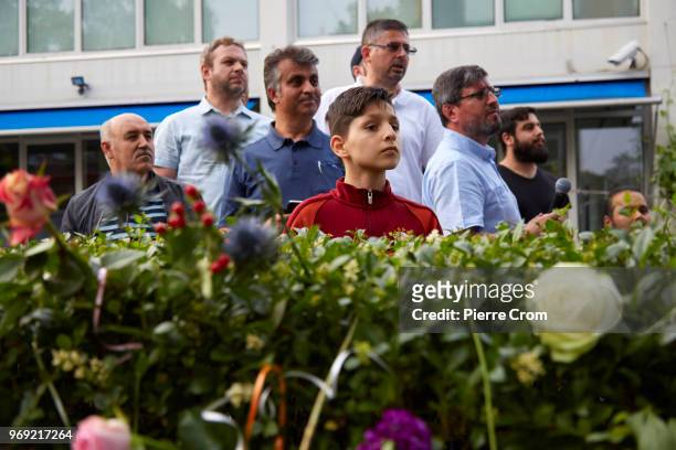 Group of muslim men wait for anti-islam group Pegida on June 7, 2018 in Rotterdam, Netherlands.The anti-islam group Pegida cancelled an event to...