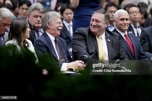 White House Press Secretary Sarah Huckabee Sanders, National Security Advisor John Bolton, U.S. Secretary of State Mike Pompeo and Vice President...