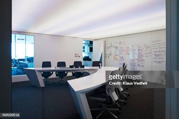 interior shot of modern designed boardroom in office building - fensterfront innen stock-fotos und bilder