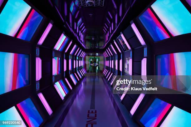 interior shots of modern designed spaceship style corridor in office building - 宇宙航空機 ストックフォトと画像