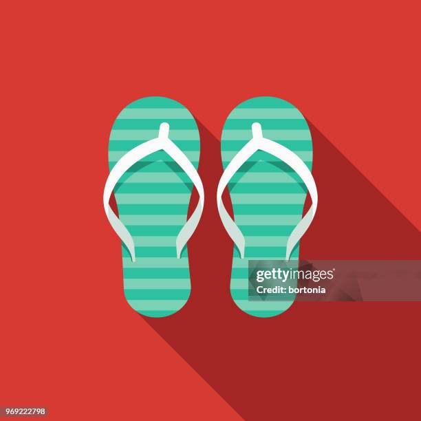 stockillustraties, clipart, cartoons en iconen met slippers plat ontwerp zomer pictogram met kant schaduw - slippers