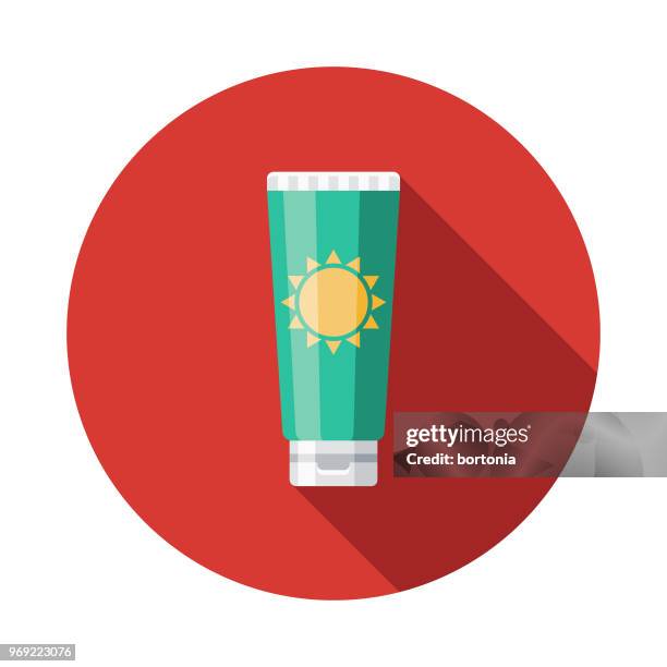 sonnenschutzmittel flache sommer designikone mit seite schatten - sonnencreme stock-grafiken, -clipart, -cartoons und -symbole