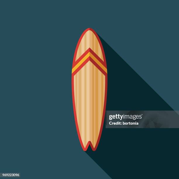 surfboard flat design summer icon with side shadow - surfboard stock illustrations