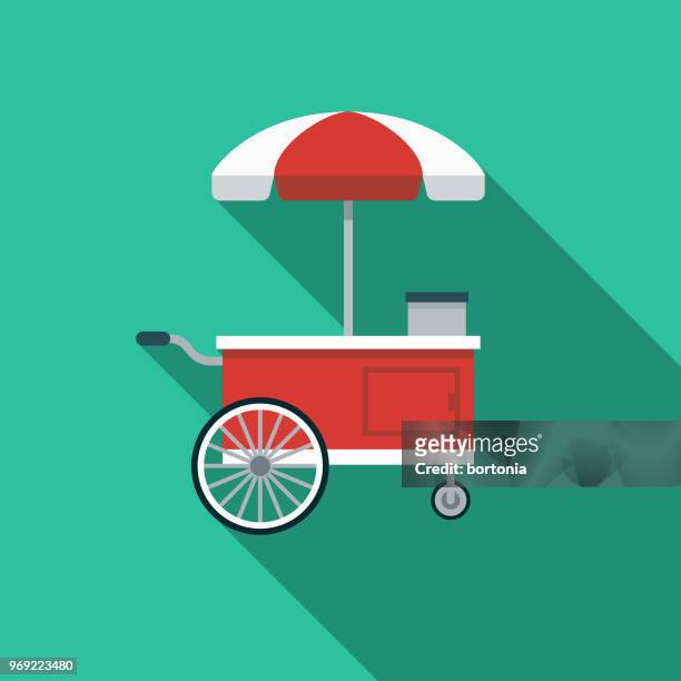 concession cart flat design summer icon with side shadow - food stand stock illustrations