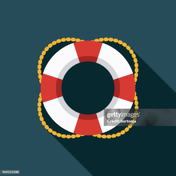 life preserver flat design summer icon with side shadow - life guard stock illustrations