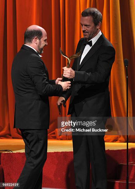 Writer Matthew Weiner and Actor Hugh Laurie attend the 2010 Writers Guild Awards held at the Hyatt Regency Century Plaza on February 20, 2010 in...