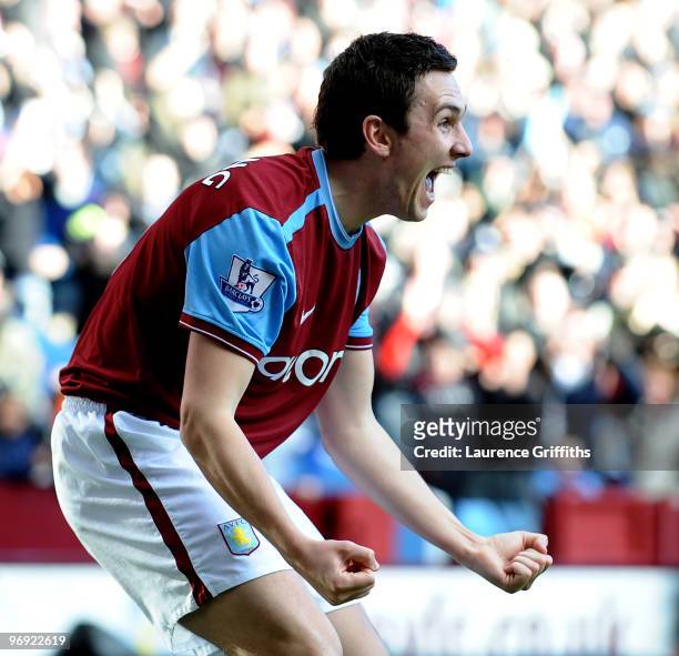 Stewart Downing of Aston Villa celebrates the second goal during the Barclays Premier League match between Aston Villa and Burnley at Villa Park on...