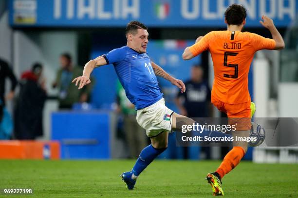 Andrea Belotti of Italy, Daley Blind of Holland during the International Friendly match between Italy v Holland at the Allianz Stadium on June 4,...